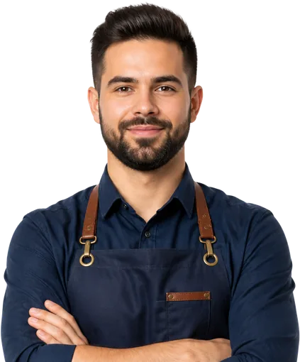 Barbeiro de braços cruzados, pronto para atender